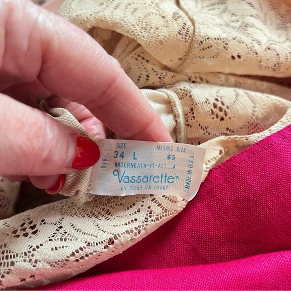 Vintage Pink V Neck Button Front Midi 100% Linen Dress Lace Slip Lining Large - Picture 6 of 15